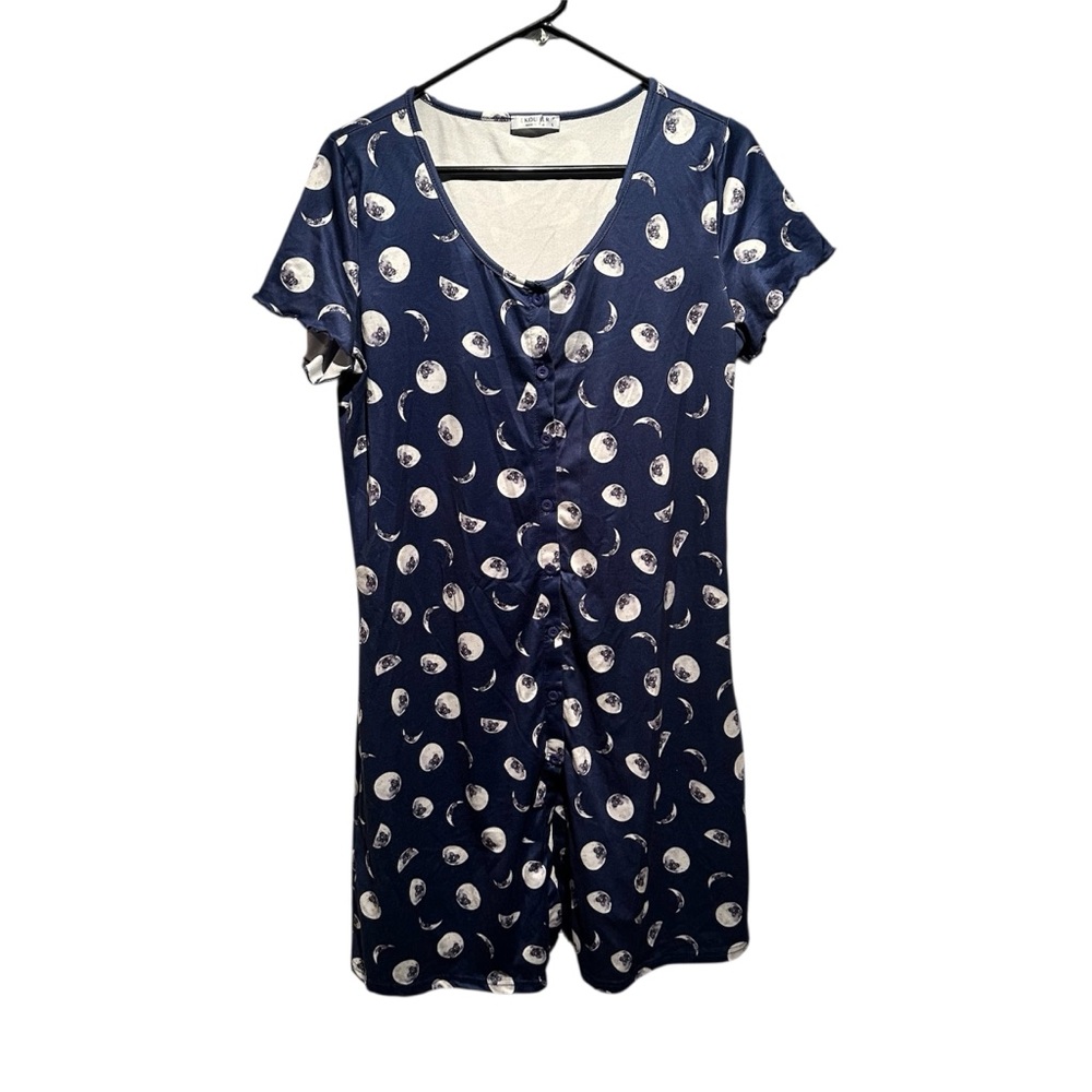 Navy Blue Nightgown with White Moon Print